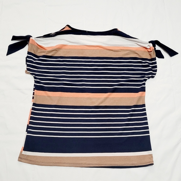 VINTAGE Lavish Women Top Blouse Striped Short Sleeve Scoop Neck Size S - Picture 2 of 8